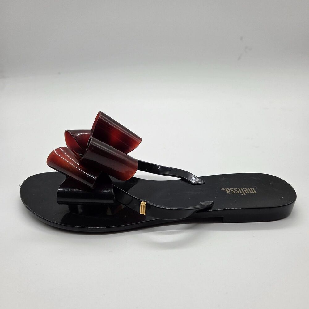 MELISSA Harmonic Bow IX Sandal Tortoise Black Thong Size 8 - Picture 2 of 6